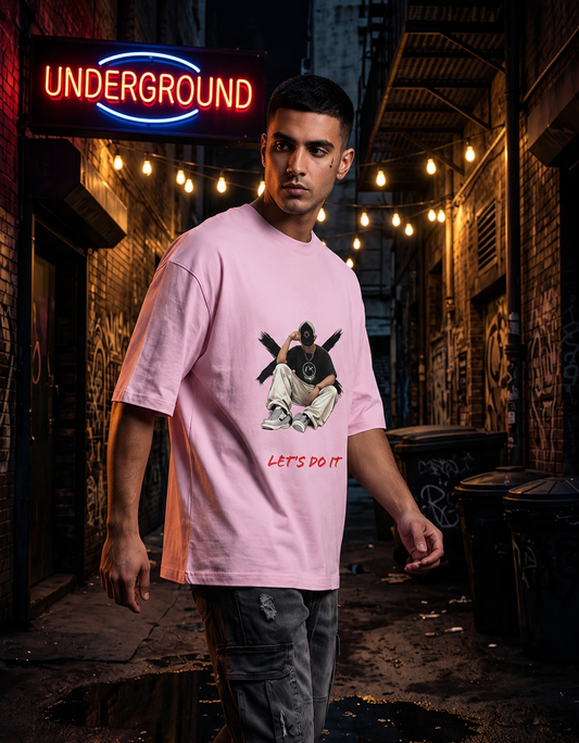 Urban Casual Let's Do It T-Shirt – Oversized Vibe & Red Brush Typography Edition