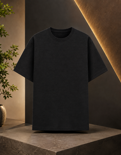 Clean Solid Black Melange Streetwear Fit | Modern Aesthetic Unisex Crew Neck T-Shirt
