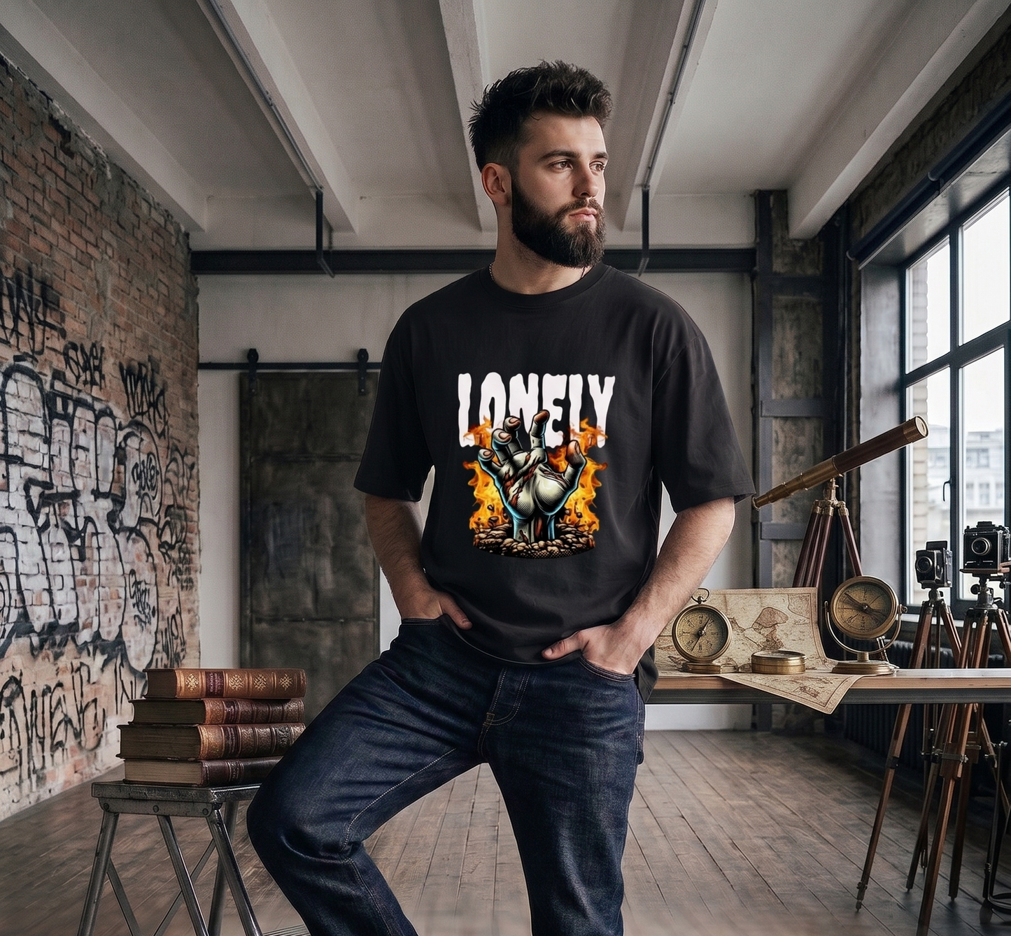 Urban Streetwear Lonely Men's T-Shirt – Fiery Grave Rising Accent Edition