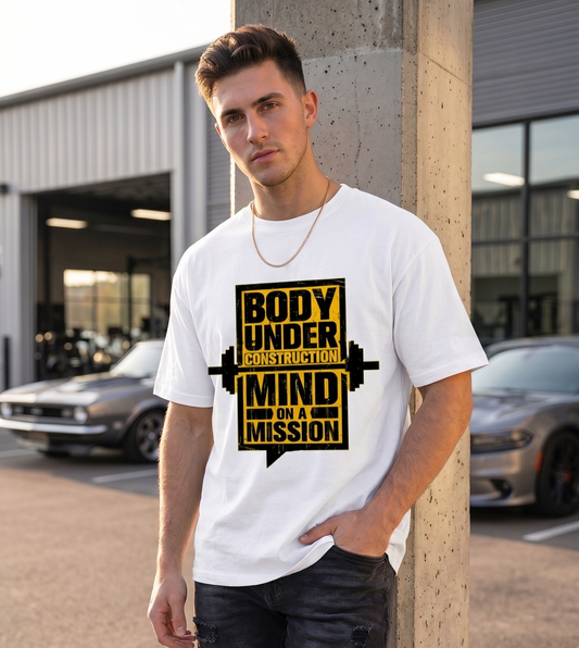 Body Under Construction Mind On A Mission Graphic T-Shirt | Premium Gym Workout Top
