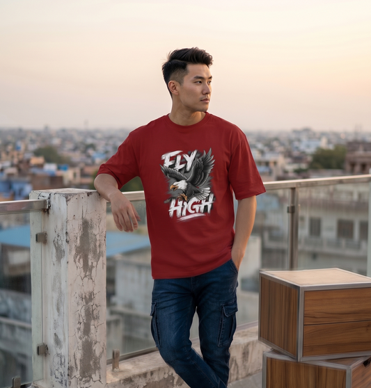 Urban Streetwear Fly High Unisex Oversized T-Shirt – Monochromatic Eagle & Orange Beak Edition
