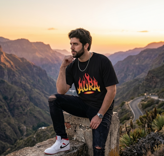 Urban Streetwear Aura Men's T-Shirt – Fiery Cracked Accent Edition