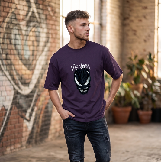 Urban Casual Venom Symbiote Oversize T-Shirt – Monochromatic Dripping Face Print Edition
