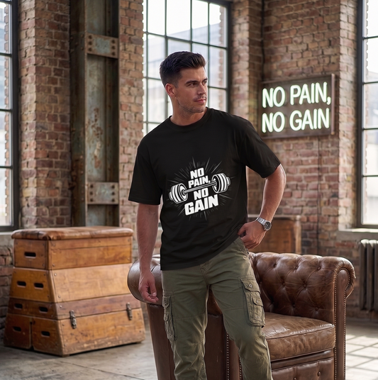 No Pain No Gain Barbell Graphic T-Shirt | Premium Gym & Fitness Workout Top