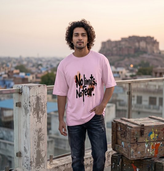 Urban Streetwear No Limits No Fear Unisex Oversized T-Shirt – Drip Calligraphy & Watercolor Edition