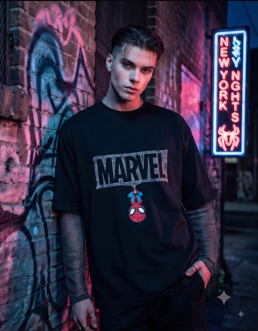 Spider-Man Marvel Logo Webbing Edition – Minimalist Superhero Men's Oversize T-Shirt
