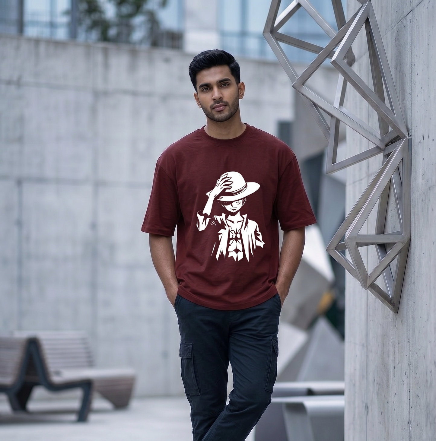 Straw Hat Anime Character Line Art Graphic Unisex Oversized T-Shirt | Premium Urban Streetwear Top