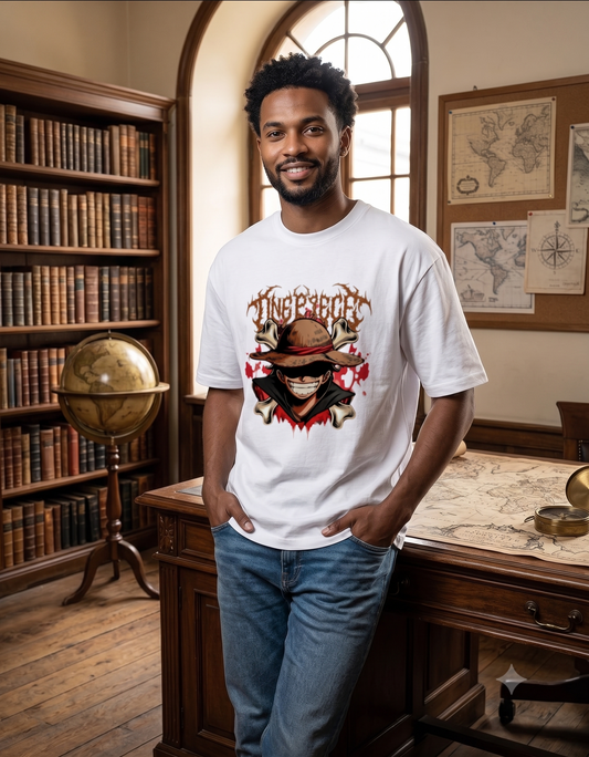 Urban Streetwear Straw Hat Pirate Unisex Oversized T-Shirt – Crimson Splash Skull Edition