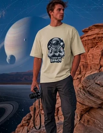 I Need My Space Astronaut Edition – Monochromatic Galaxy Men's Oversize T-Shirt